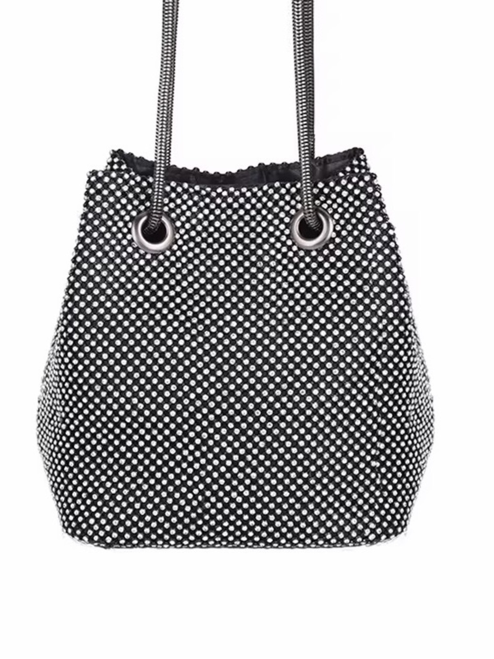 Black Rhinestone Drawstring Shoulder Bag